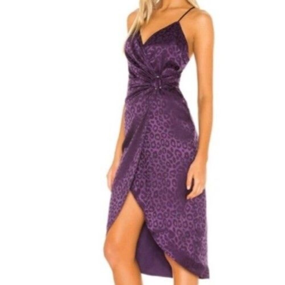 J.O.A Purple Leopard Print Satin Midi Dress Medium